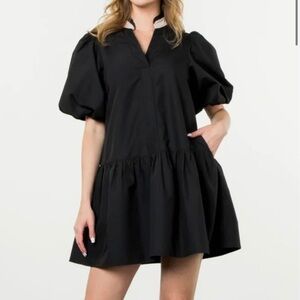 THML Black Smocked Peplum Mini Dress